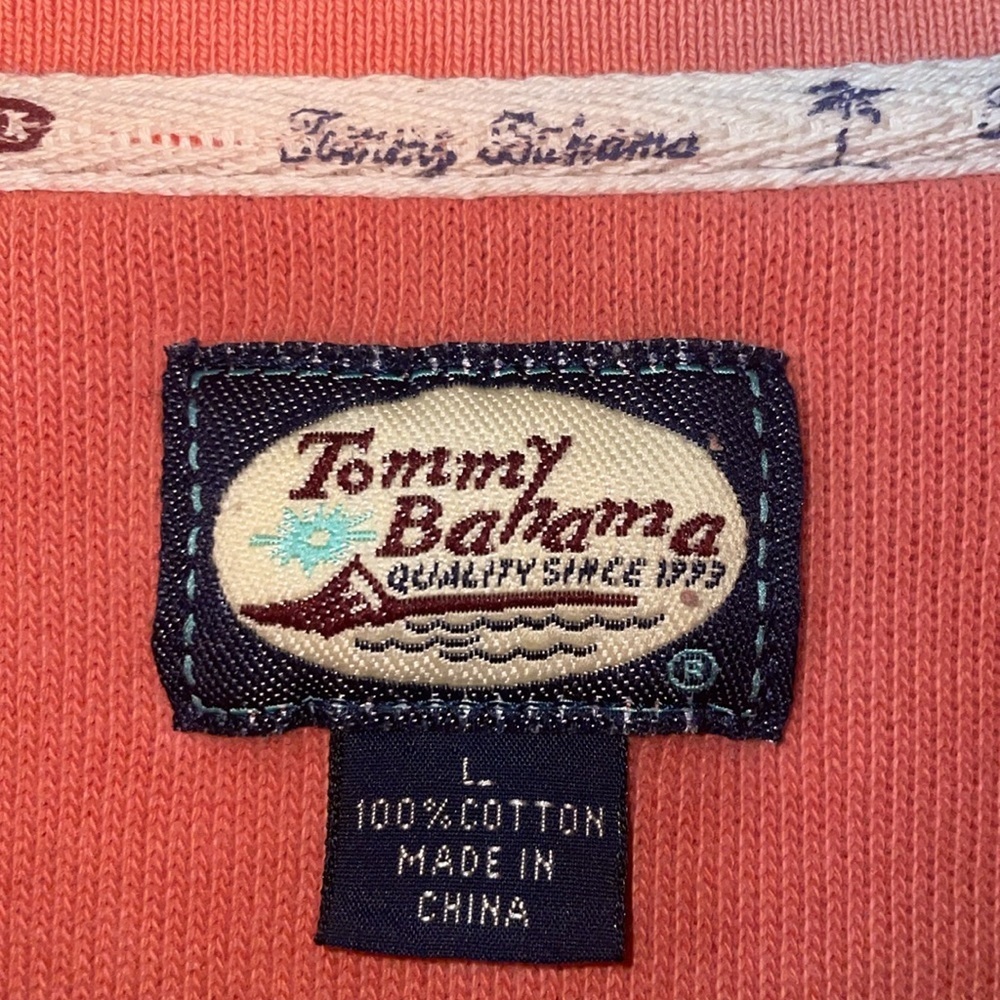 Tommy Bahama Salmon 1/4 Zip Pullover Sweatshirt Cotton Pink Orange Womens Large - Picture 3 of 5